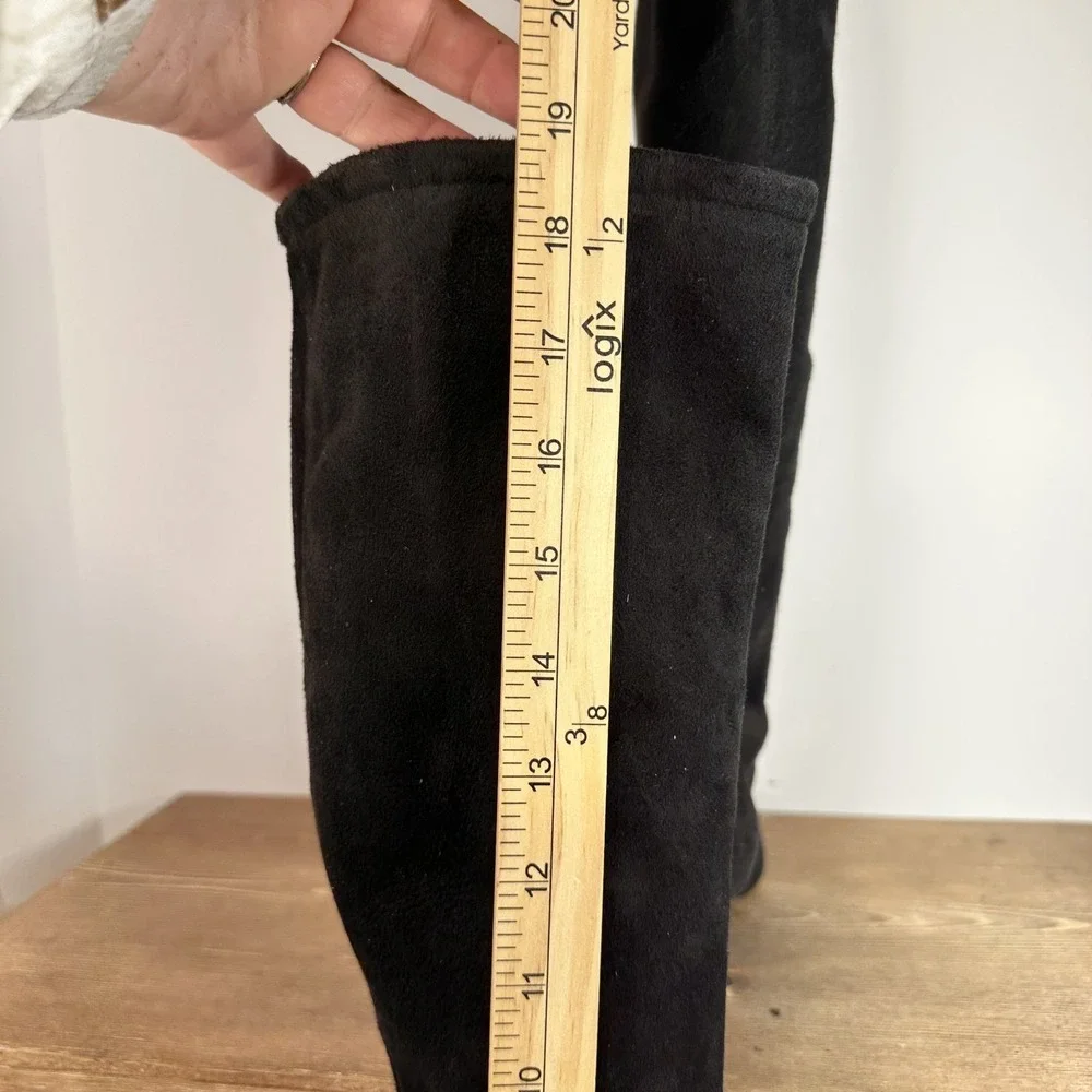VTG Cole Haan Black Suede Knee High Sock Boots SZ 9B Kitten Heel Square Toe Chic